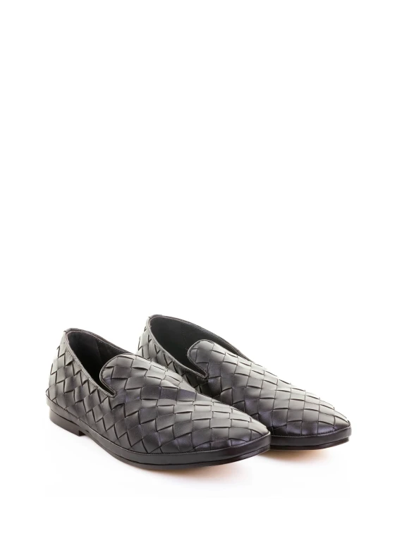 Mocassino slip on in nappa intrecciata testa di moro