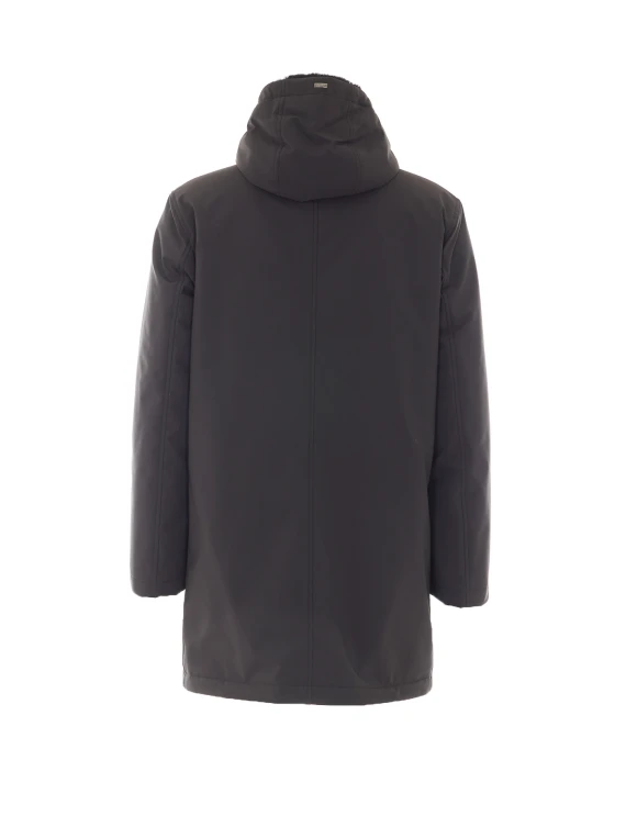 Parka nero in twill di poliestere opaco HERNO