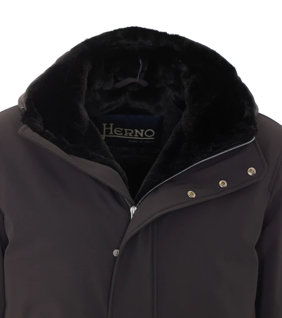 Parka nero in twill di poliestere opaco HERNO