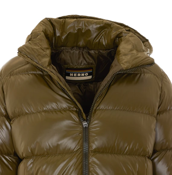 Olive green down jacket with hood HERNO