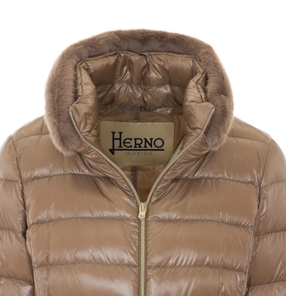 Giacca imbottita marrone con cappuccio HERNO