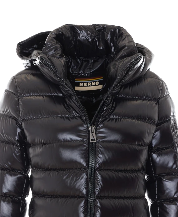 Black glossy nylon parka coat HERNO