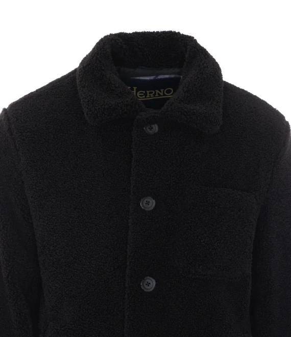 Black Teddy Jacket with Frontal Buttons Closure HERNO