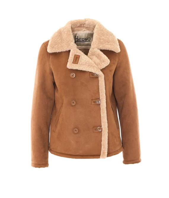 Brown double-breasted coat with shearling effect HERNO