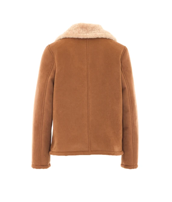 Brown double-breasted coat with shearling effect HERNO