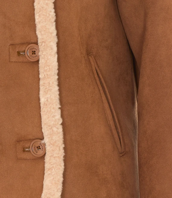 Brown double-breasted coat with shearling effect HERNO