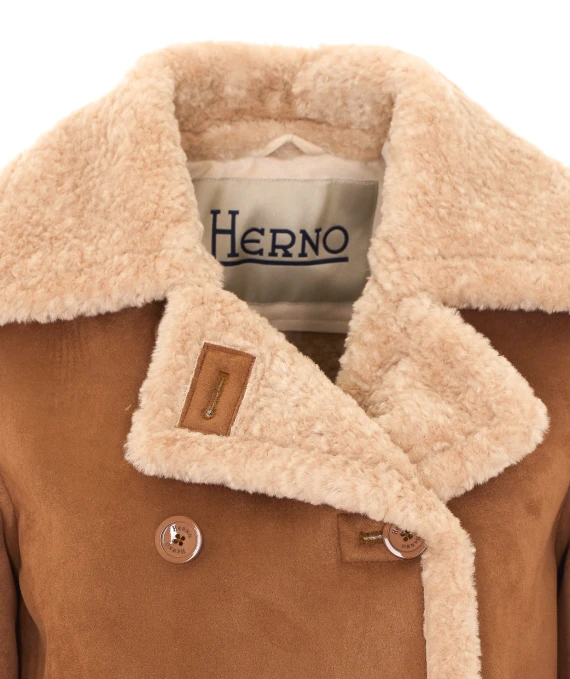 Brown double-breasted coat with shearling effect HERNO