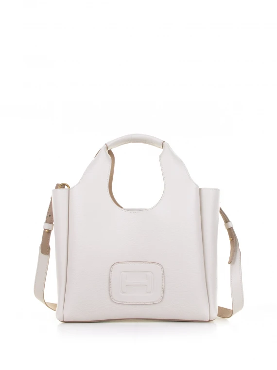 Small white leather shopping bag