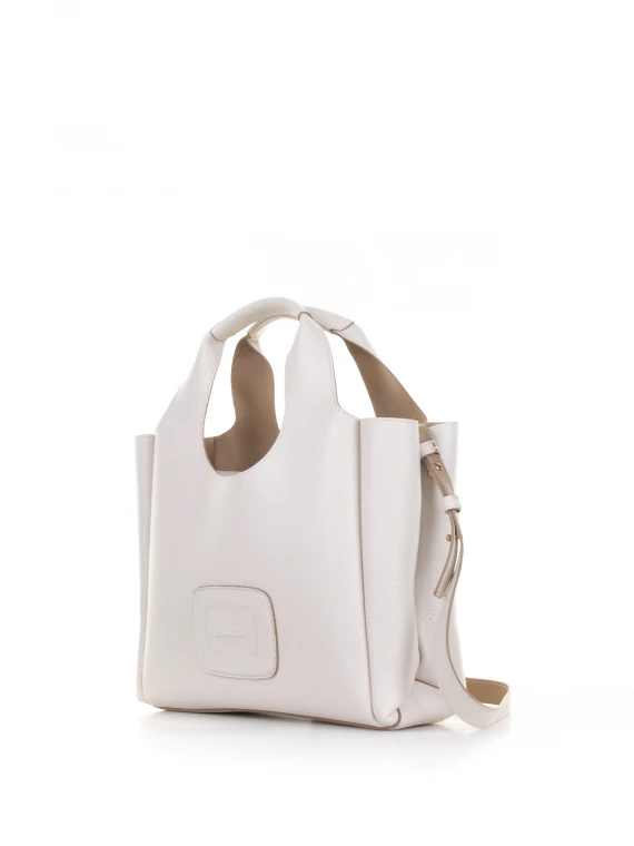 Small white leather shopping bag