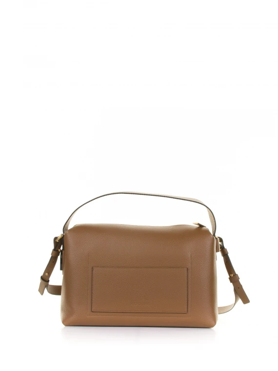 Brown grained leather shoulder bag