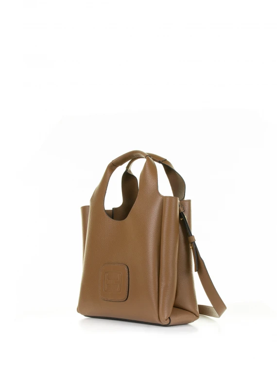 Small brown leather shopping bag