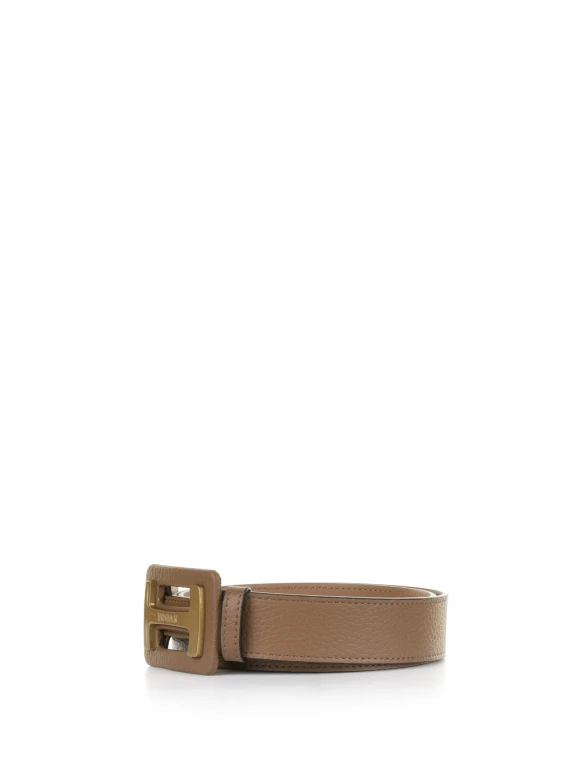 Brown leather belt with logo