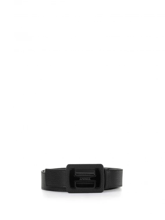 Cintura nera in pelle con logo