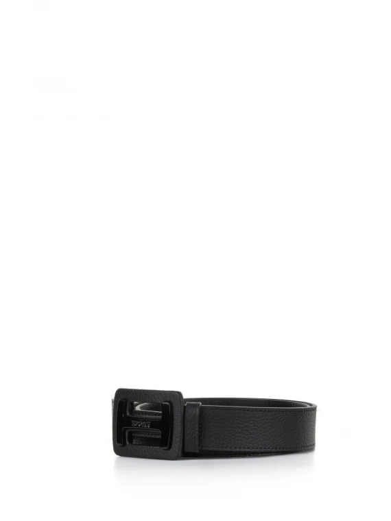 Black leather belt with logo