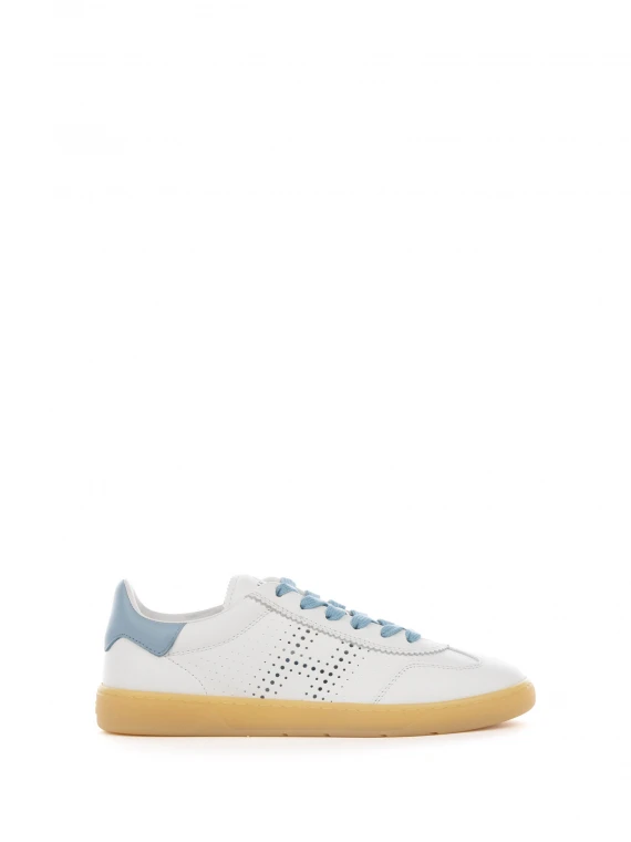 Sneakers Cool in pelle bianco azzurro e fondo a contrasto