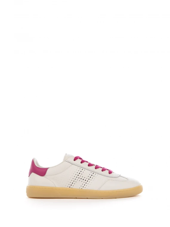 Sneakers Cool in pelle bianco fuxia e fondo a contrasto