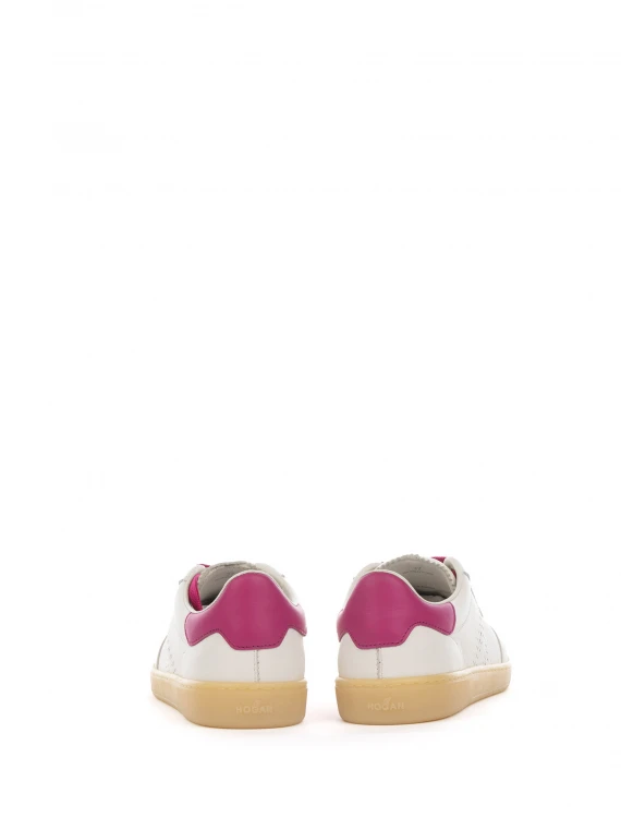 Sneakers Cool in pelle bianco fuxia e fondo a contrasto