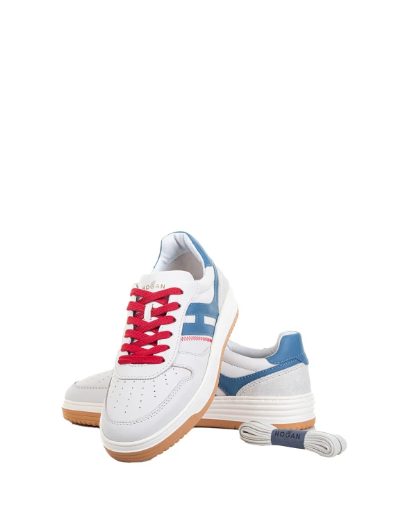 Sneaker H630 uomo in pelle azzurro e arancio