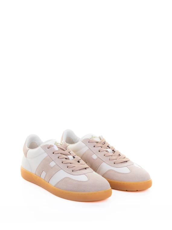 Sneaker Cool donna bianco rosa in pelle e suede