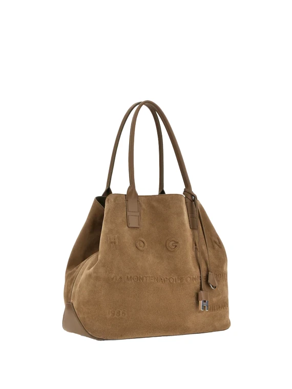 Borsa marrone in pelle scamosciata