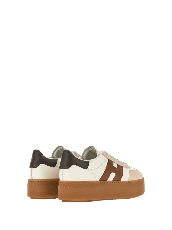 Sneakers in pelle scamosciata avorio beige e marrone