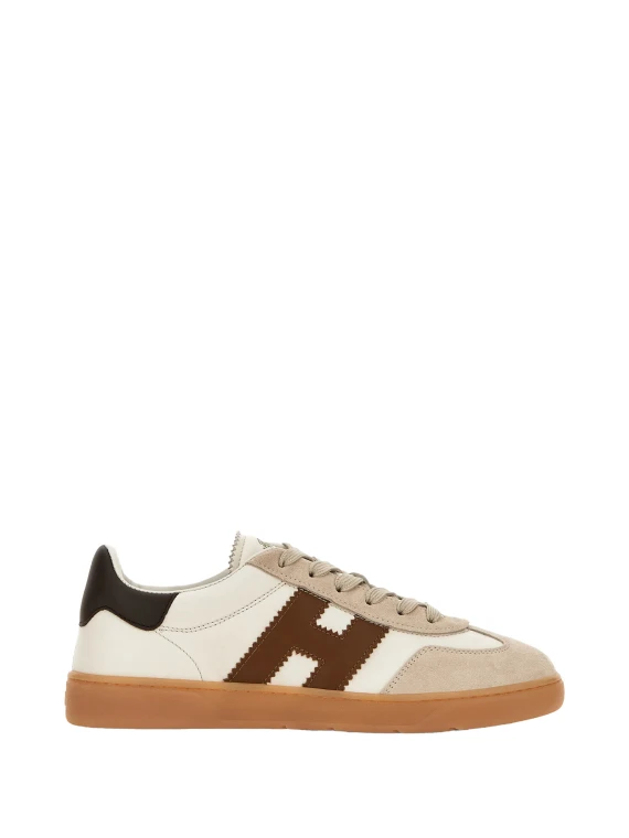 Sneakers in pelle scamosciata avorio beige e marrone