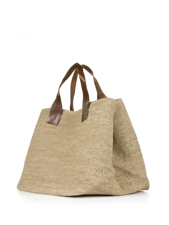 Large double handle bag in raffia