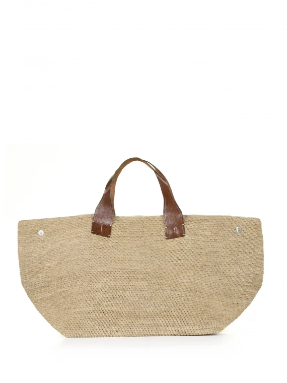Large double handle bag in raffia