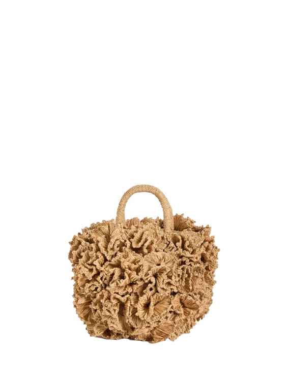 Borsa a mano con tracolla in rafia naturale
