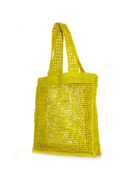 Yellow shoulder bag in natural raffia