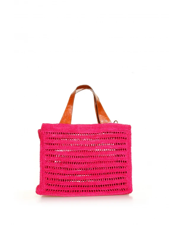 Borsa tote in rafia intrecciata con tracolla