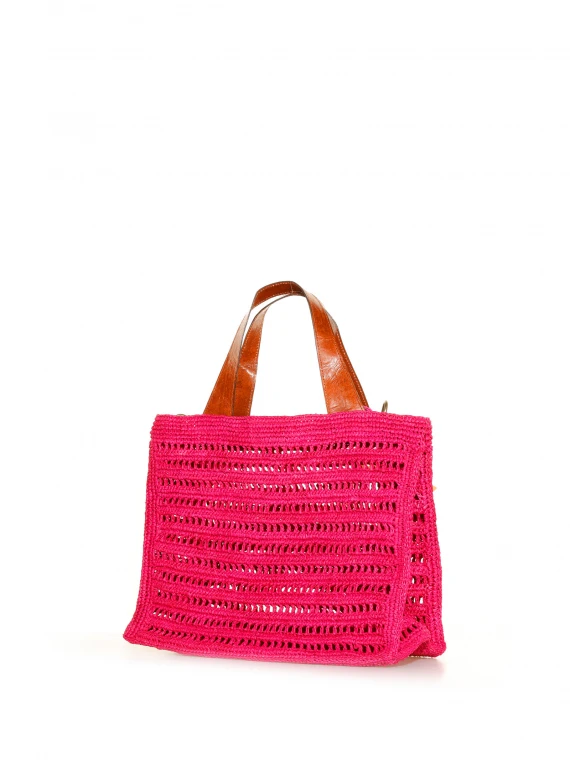 Borsa tote in rafia intrecciata con tracolla