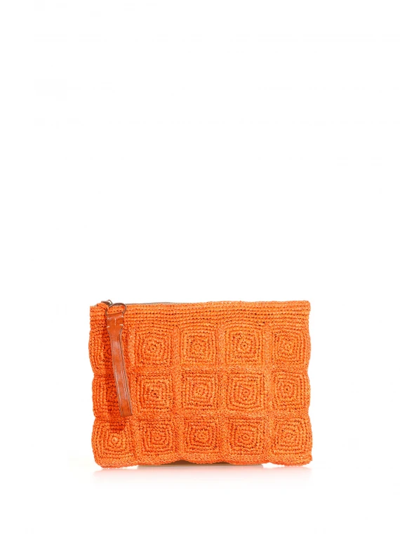 Clutch bag in natural raffia with zip