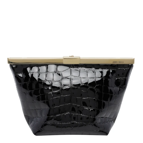 Pochette nera in pelle di vitello Ganache Jimmy Choo