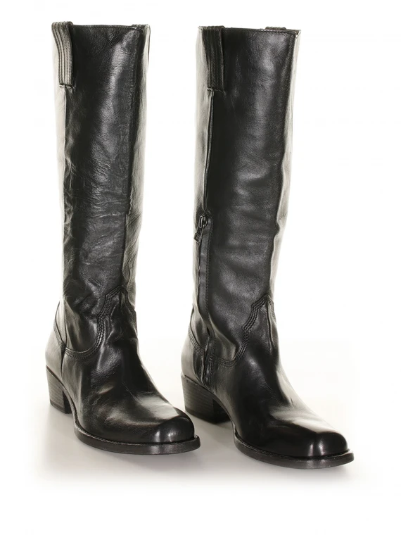 Black leather high boot
