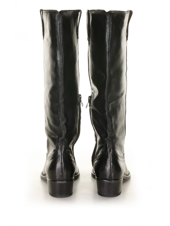 Black leather high boot
