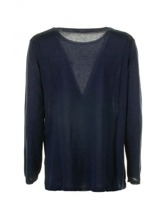 Blue crew-neck sweater in silk and cashmere