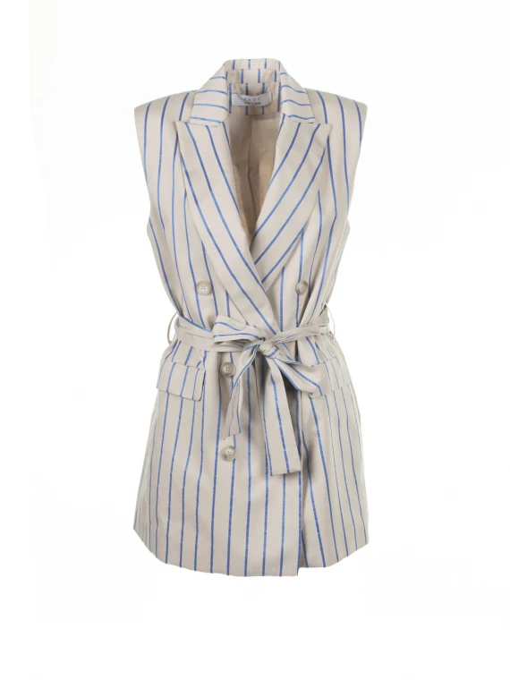 Striped waistcoat with belt