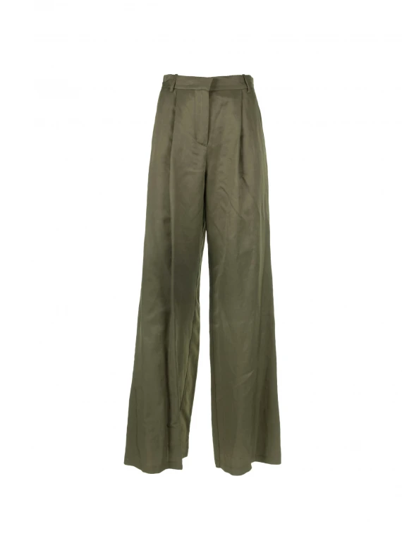 Pantalone a vita alta wide leg verde militare