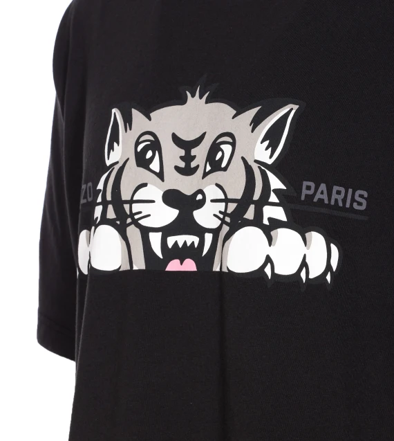 KENZO HAPPY TIGER EMBROIDERED OVERSIZE T-SHIRT