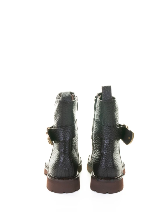 Stivaletto testa di moro in pelle con zip e fibbia