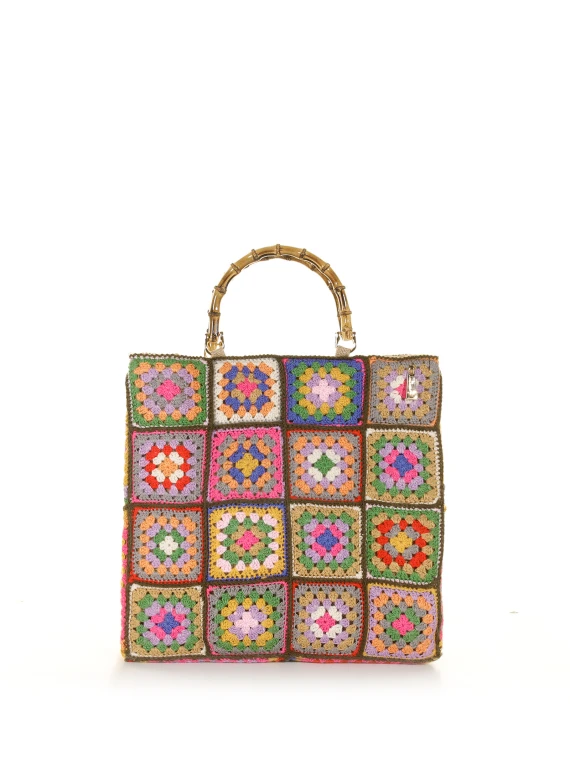 Shopping bag in crochet e manici in bamboo - Taglia UNI - LA MILANESA