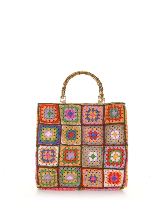 Shopping bag in crochet e manici in bamboo