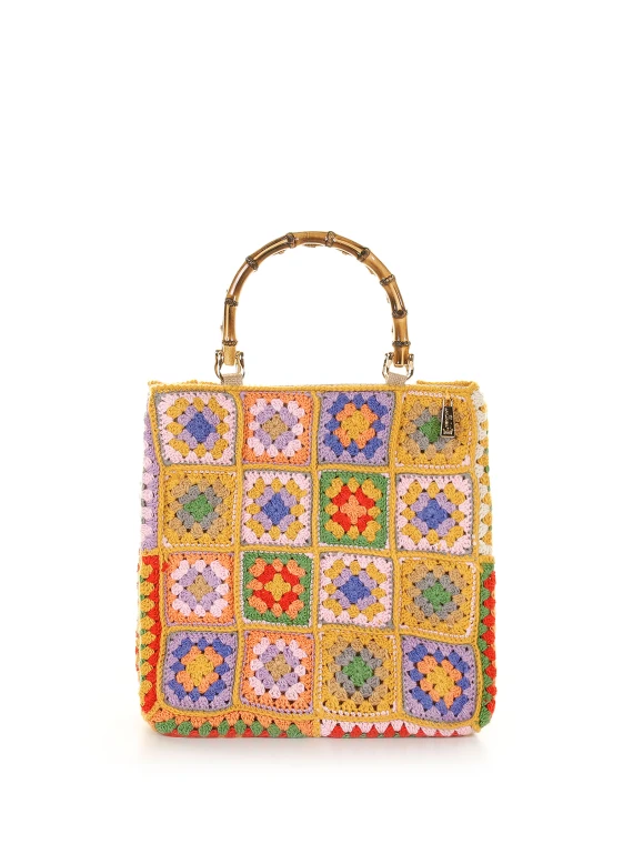 Shopping bag in crochet e manici in bamboo - Taglia UNI - LA MILANESA