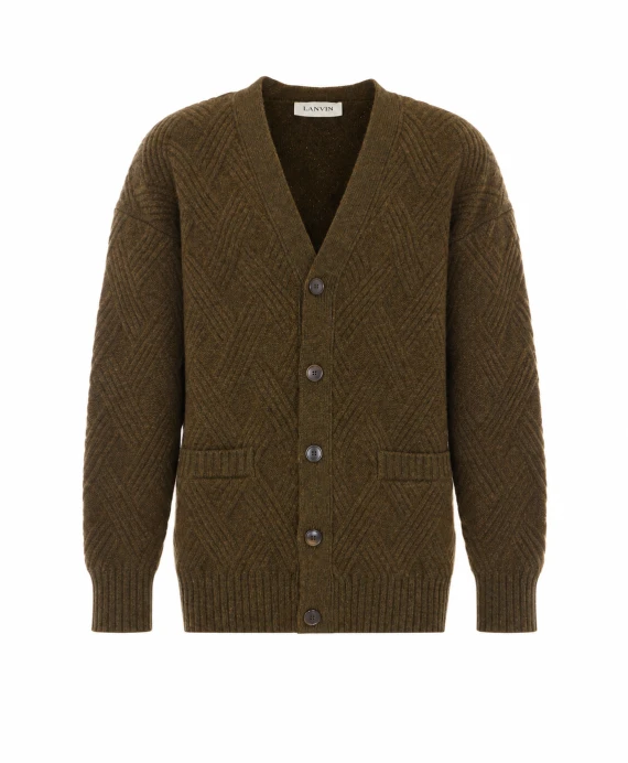 Cardigan in lana verde oliva