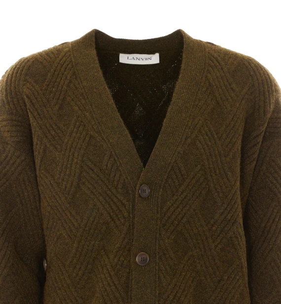 Cardigan in lana verde oliva LANVIN