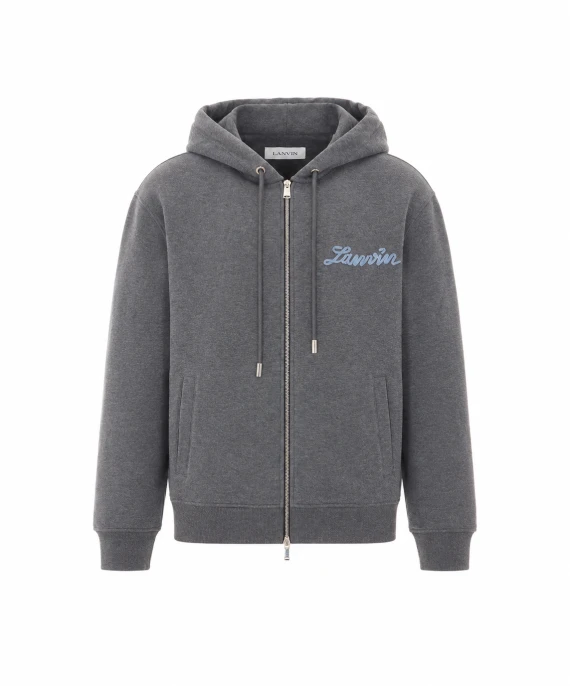 Felpa grigia con cappuccio e zip