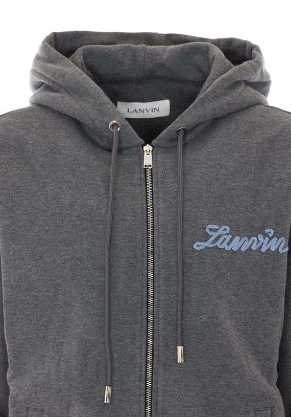 Felpa grigia con cappuccio e zip LANVIN