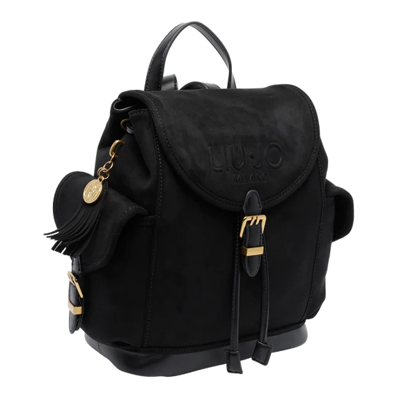 Zaino nero con pattina e logo Liu Jo