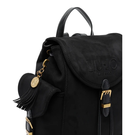 Zaino nero con pattina e logo Liu Jo
